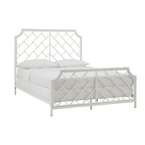 Kassandra Queen Metal Bed White Lattice Headboard Elegant Bedroom Frame
