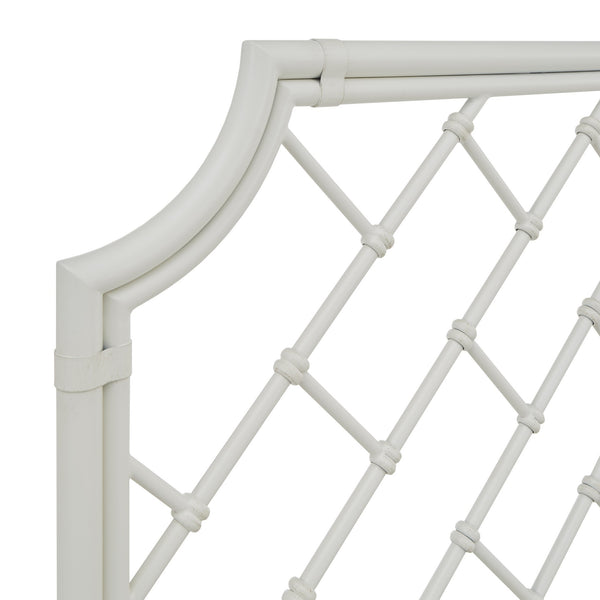 Kassandra Queen Metal Bed White Lattice Headboard Elegant Bedroom Frame