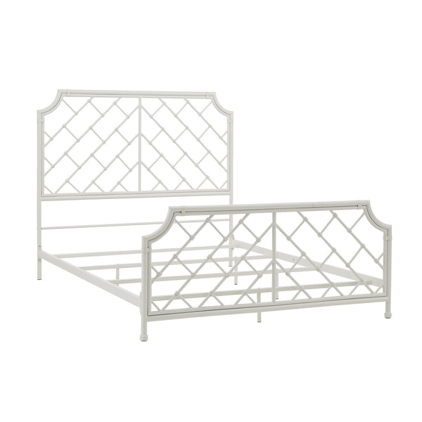 Kassandra Queen Metal Bed White Lattice Headboard Elegant Bedroom Frame