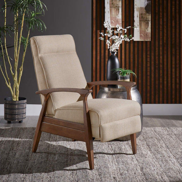 Rurik Push Back Recliner with Arched Wood Arms and Coil Seating for Living Room