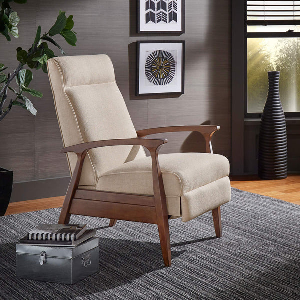 Rurik Push Back Recliner with Arched Wood Arms and Coil Seating for Living Room