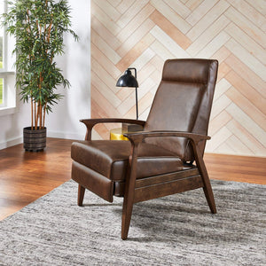 Rurik Push Back Recliner with Arched Wood Arms and Coil Seating for Living Room