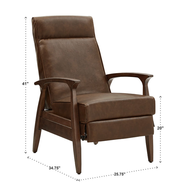 Rurik Push Back Recliner with Arched Wood Arms and Coil Seating for Living Room