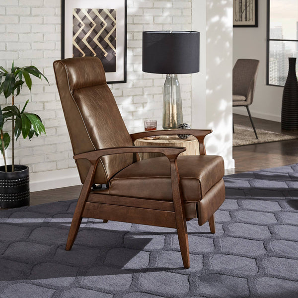 Rurik Push Back Recliner with Arched Wood Arms and Coil Seating for Living Room