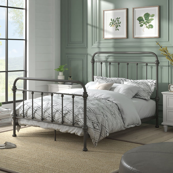Laroche Iron Bed Frame Curved Silhouette Frost Grey Modern Bedroom Style
