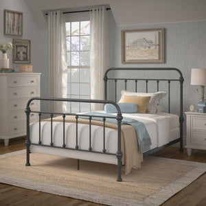 Laroche Iron Bed Frame Curved Silhouette Frost Grey Modern Bedroom Style