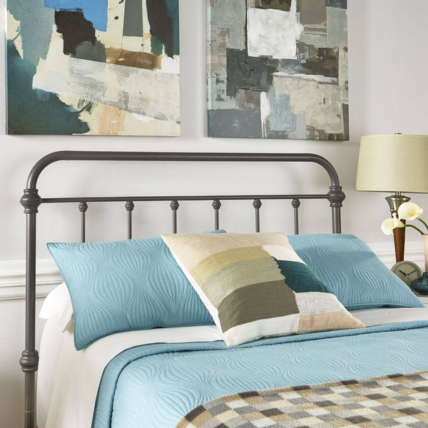 Laroche Iron Bed Frame Curved Silhouette Frost Grey Modern Bedroom Style