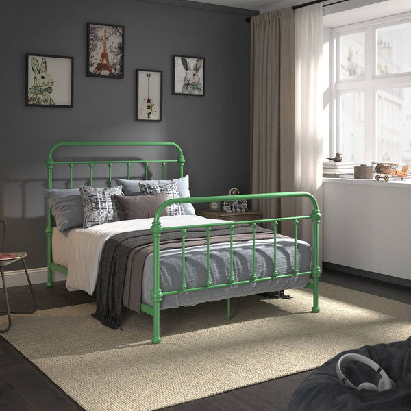 Laroche Iron Bed Frame with Curved Silhouette and Meadow Green Powder Coat
