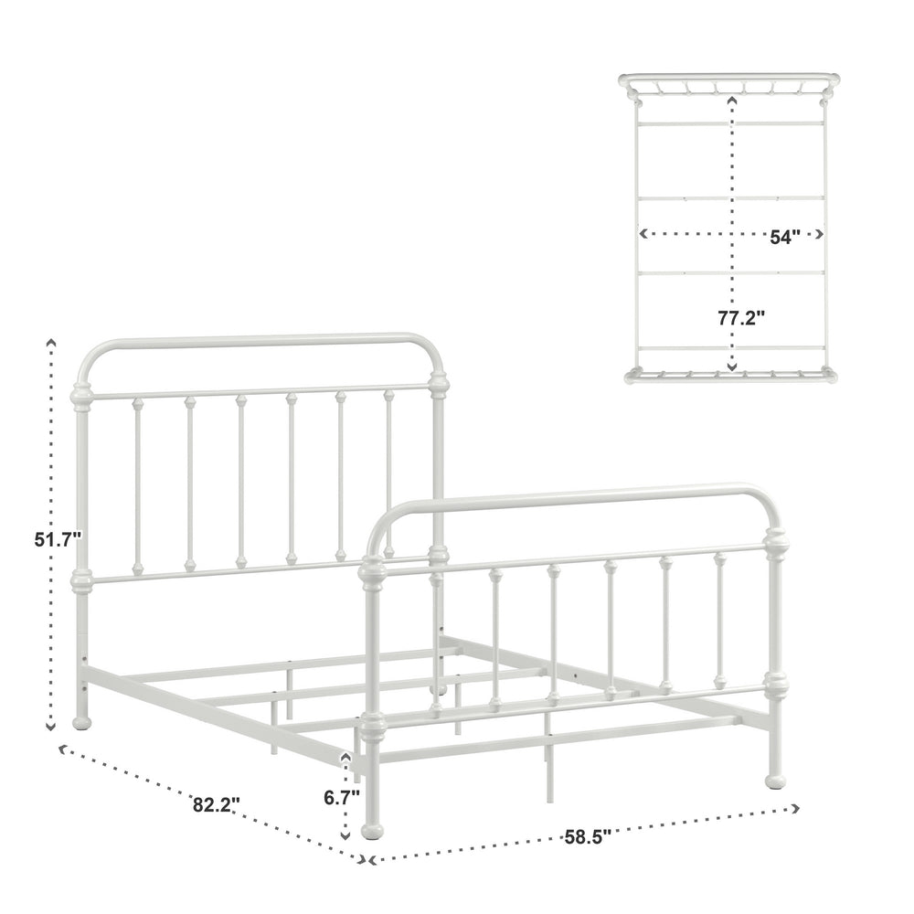Homelegance Laroche Iron Bed Antique White Curved Frame Vintage Cottage Bedroom E411BF-1W(SPK)