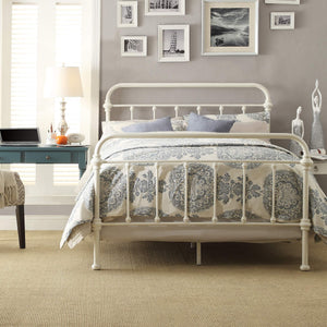 Laroche Iron Bed Antique White Curved Frame Vintage Cottage Bedroom