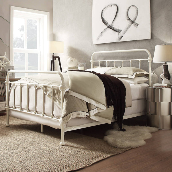 Laroche Iron Bed Antique White Curved Frame Vintage Cottage Bedroom