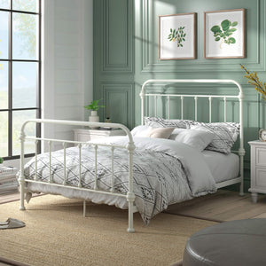 Laroche Iron Bed Antique White Curved Frame Vintage Cottage Bedroom