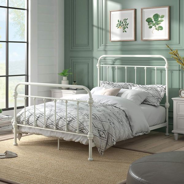 Laroche Iron Bed Antique White Curved Frame Vintage Cottage Bedroom