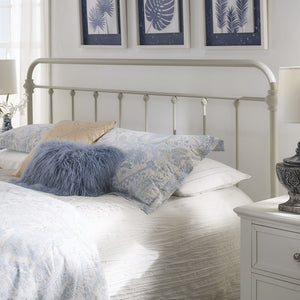 Laroche Antique White Iron Bed Elegant Curved Spindle Frame for Any Bedroom