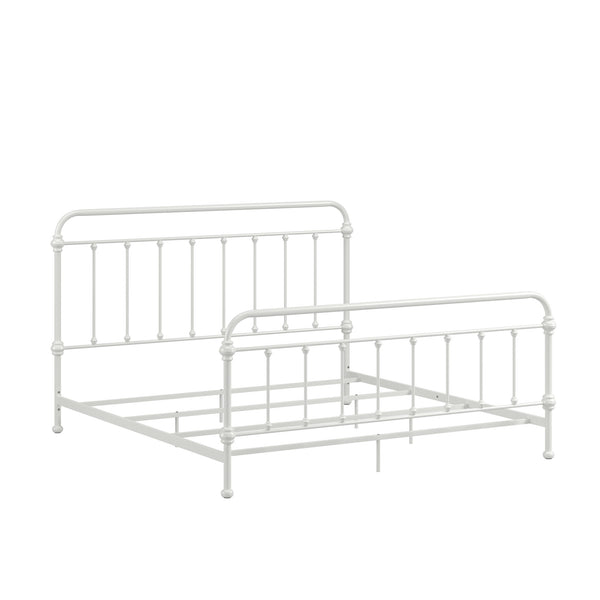 Laroche Antique White Iron Bed Elegant Curved Spindle Frame for Any Bedroom