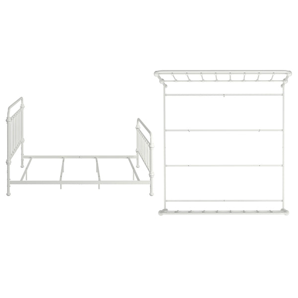 Laroche Antique White Iron Bed Elegant Curved Spindle Frame for Any Bedroom