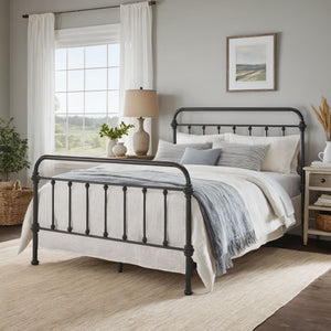 Laroche Iron Bed Antique Bronze Finish Curved Metal Frame Bedroom Centerpiece