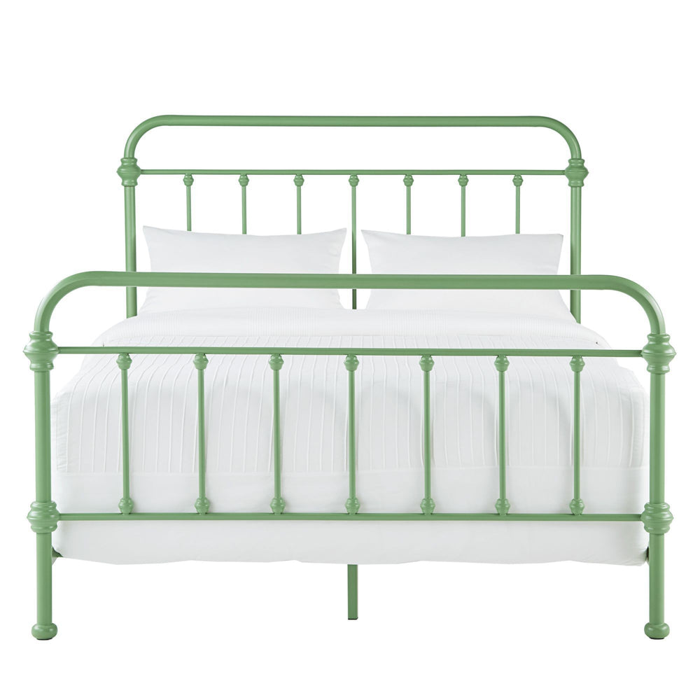 Homelegance Laroche Iron Bed Frame with Curved Openwork Headboard in Meadow Green E411BQ-1MDG(SPK)
