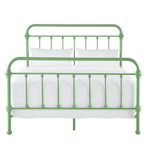 Homelegance Laroche Iron Bed Frame with Curved Openwork Headboard in Meadow Green E411BQ-1MDG(SPK)