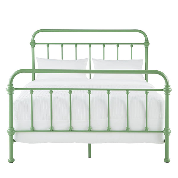 Homelegance Laroche Iron Bed Frame with Curved Openwork Headboard in Meadow Green E411BQ-1MDG(SPK)