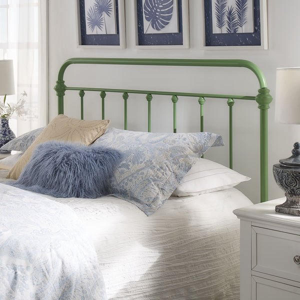 Laroche Iron Bed Frame with Curved Openwork Headboard in Meadow Green