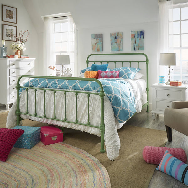 Laroche Iron Bed Frame with Curved Openwork Headboard in Meadow Green