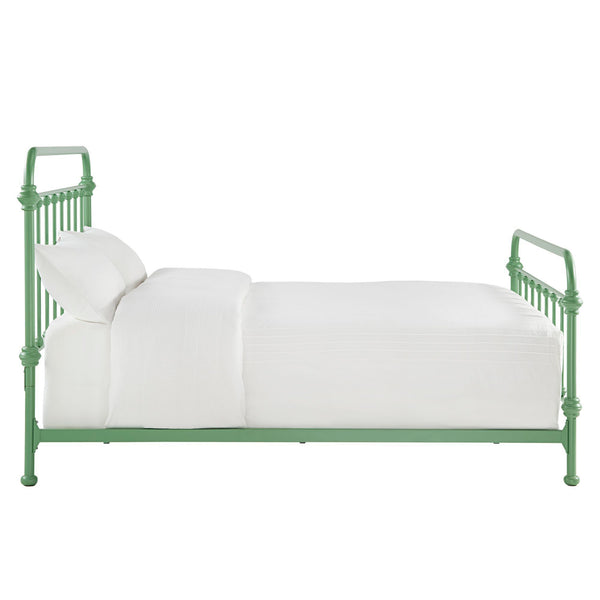 Laroche Iron Bed Frame with Curved Openwork Headboard in Meadow Green
