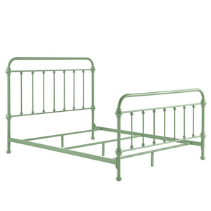 Laroche Iron Bed Frame with Curved Openwork Headboard in Meadow Green