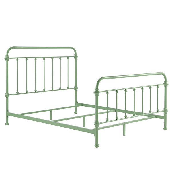 Laroche Iron Bed Frame with Curved Openwork Headboard in Meadow Green