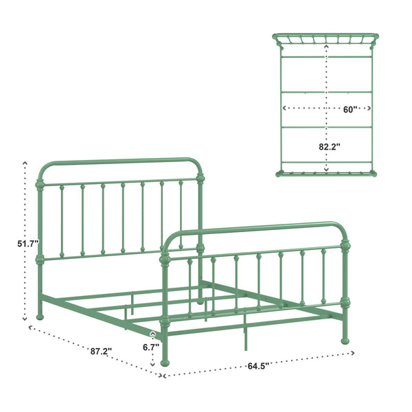 Laroche Iron Bed Frame with Curved Openwork Headboard in Meadow Green