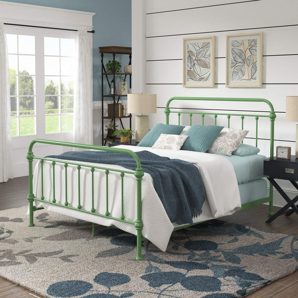 Laroche Iron Bed Frame with Curved Openwork Headboard in Meadow Green