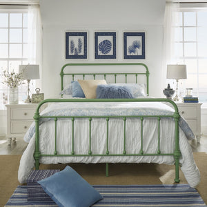 Laroche Iron Bed Frame with Curved Openwork Headboard in Meadow Green