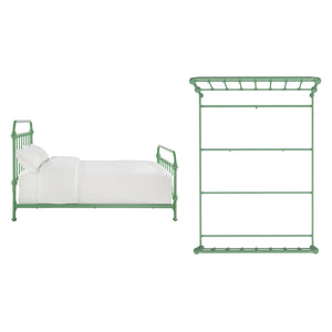 Laroche Iron Bed Frame with Curved Openwork Headboard in Meadow Green