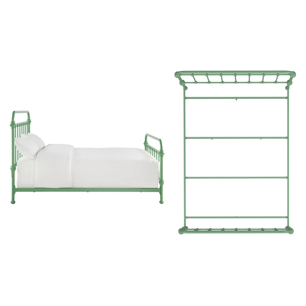 Laroche Iron Bed Frame with Curved Openwork Headboard in Meadow Green