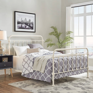 Laroche Antique White Iron Bed Elegant Curved Metal Frame for Any Bedroom