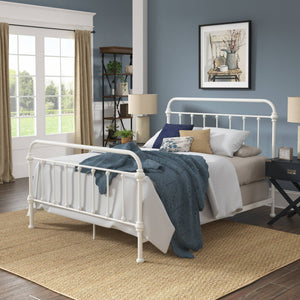 Laroche Antique White Iron Bed Elegant Curved Metal Frame for Any Bedroom