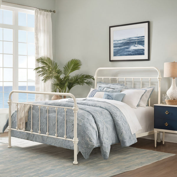 Laroche Antique White Iron Bed Elegant Curved Metal Frame for Any Bedroom