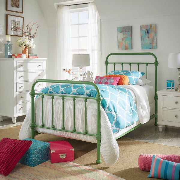 Laroche Iron Bed Curved Silhouette Powder Coat Green Finish Bedroom