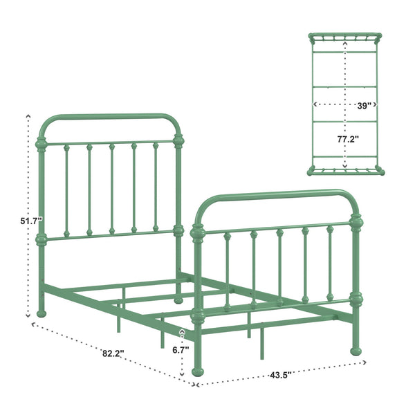 Laroche Iron Bed Curved Silhouette Powder Coat Green Finish Bedroom