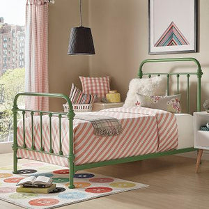 Laroche Iron Bed Curved Silhouette Powder Coat Green Finish Bedroom