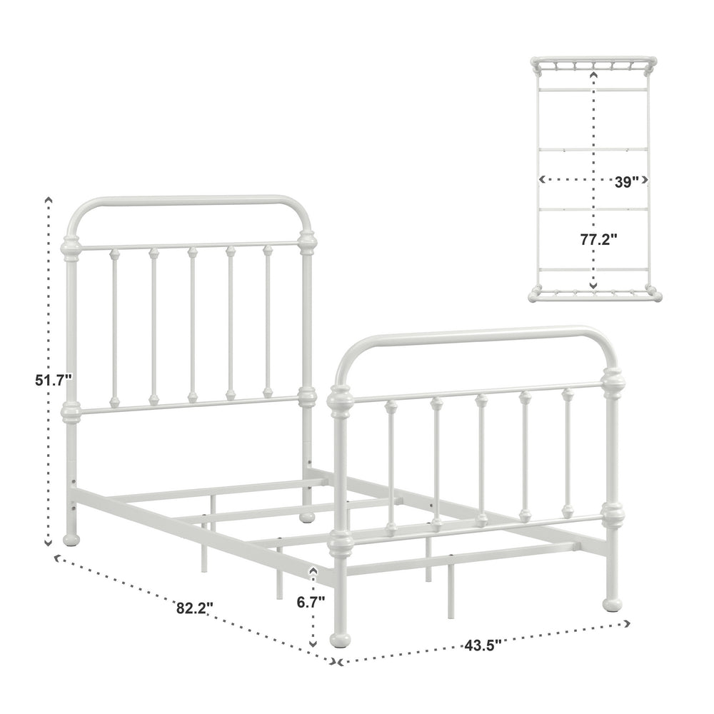 Homelegance Laroche White Iron Bed Frame with Curved Headboard for Elegant Bedrooms E411BT-1W(SPK)