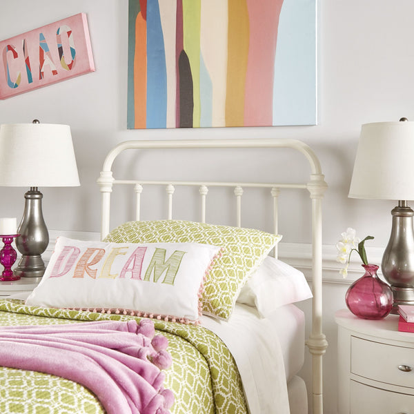 Laroche White Iron Bed Frame with Curved Headboard for Elegant Bedrooms