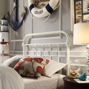 Laroche White Iron Bed Frame with Curved Headboard for Elegant Bedrooms