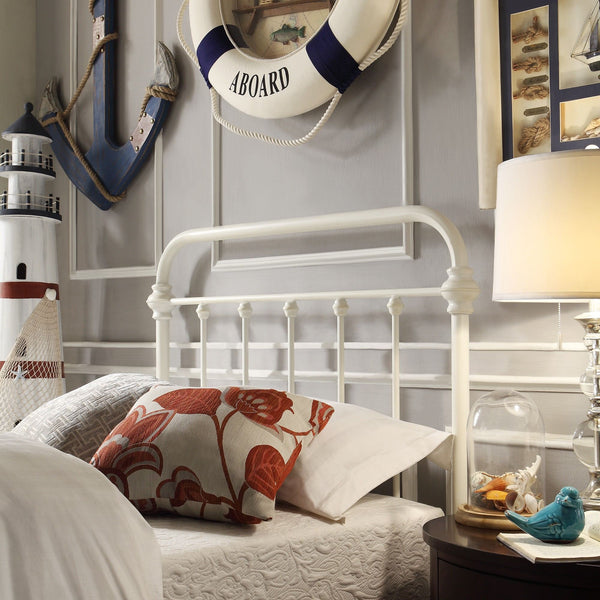 Laroche White Iron Bed Frame with Curved Headboard for Elegant Bedrooms