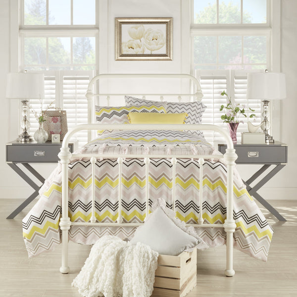 Laroche White Iron Bed Frame with Curved Headboard for Elegant Bedrooms