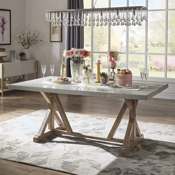 Warner Concrete Veneer Dining Table with Carbonized Pine Trestle Base