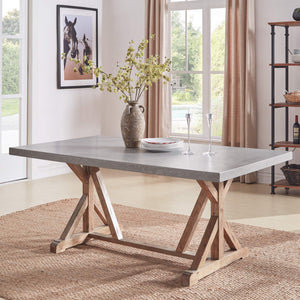 Warner Concrete Veneer Dining Table with Carbonized Pine Trestle Base