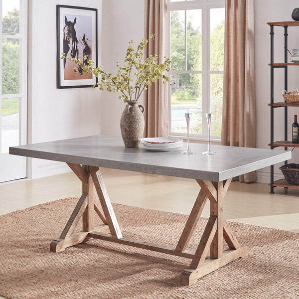 Warner Concrete Veneer Dining Table with Carbonized Pine Trestle Base