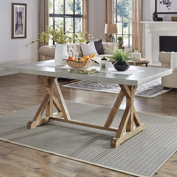 Warner Concrete Veneer Dining Table with Carbonized Pine Trestle Base