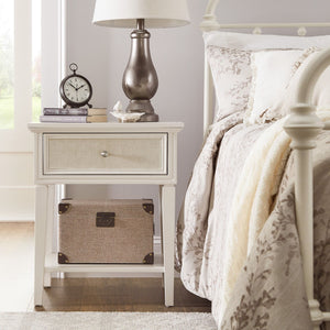 Erro White Poplar Nightstand with Soft Close Drawer and Open Shelf